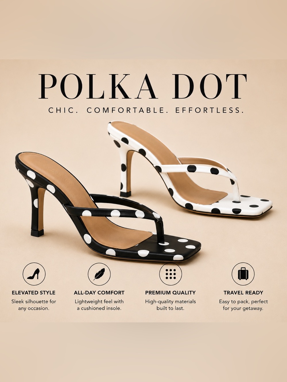 Black White Polka Dot thong Heels Size 5.5-10 Euro Summer Clean Girl - Picture 8 of 8